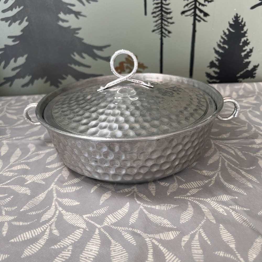 Vintage Nasco Italy Hammered Aluminum Covered Casserole Serving Bowl 8 1/4" MCM